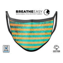 Teal Green Vertical Stripes of Gold - Made in USA Mouth Cover Unisex Anti-Dust Cotton Blend Reusable & Washable Face Mask with Adjustable Sizing for Adult or Child