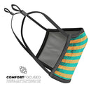 Teal Green Vertical Stripes of Gold - Made in USA Mouth Cover Unisex Anti-Dust Cotton Blend Reusable & Washable Face Mask with Adjustable Sizing for Adult or Child