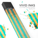 Teal Green Vertical Stripes of Gold - Premium Decal Protective Skin-Wrap Sticker compatible with the Juul Labs vaping device
