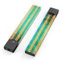 Teal Green Vertical Stripes of Gold - Premium Decal Protective Skin-Wrap Sticker compatible with the Juul Labs vaping device