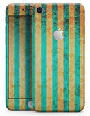 Teal Green Vertical Stripes of Gold - Skin-kit for the iPhone 8 or 8 Plus