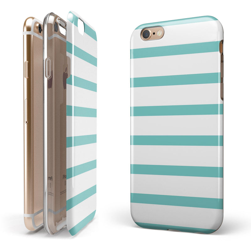 Teal Horizonal Stripes iPhone 6/6s or 6/6s Plus 2-Piece Hybrid INK-Fuzed Case