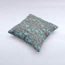 Teal Leaf Foliage Pattern ink-Fuzed Decorative Throw Pillow
