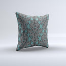 Teal Leaf Foliage Pattern ink-Fuzed Decorative Throw Pillow
