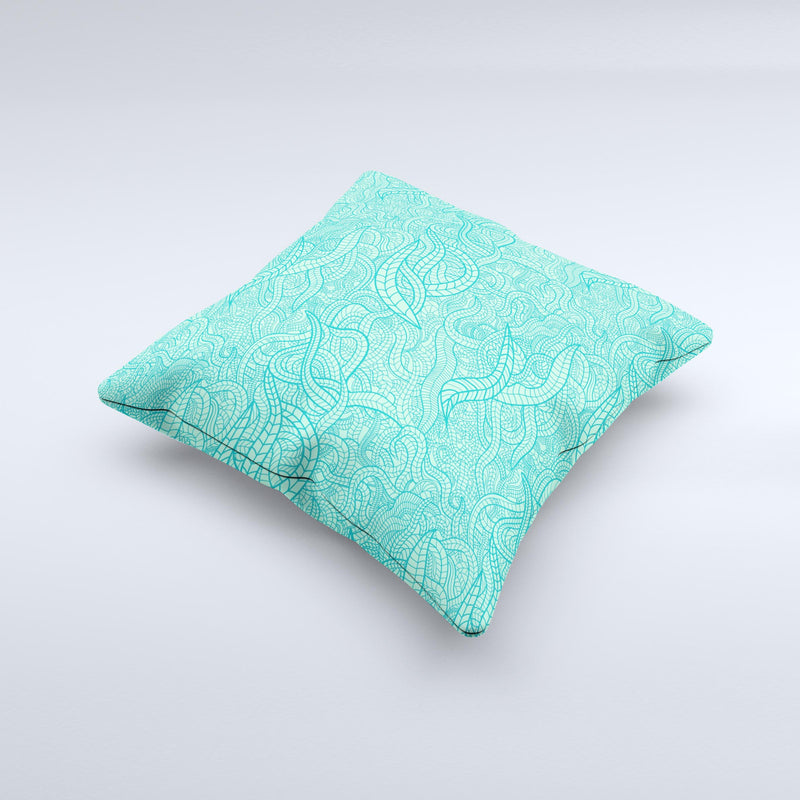 Teal Leaf Laced Pattern ink-Fuzed Decorative Throw Pillow