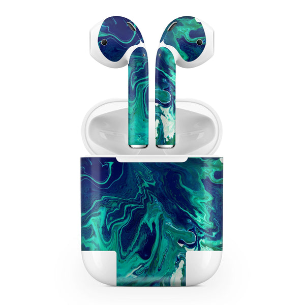 Teal Oil Mixture - Full Body Skin Decal Wrap Kit for the Wireless Bluetooth Apple Airpods Pro, AirPods Gen 1 or Gen 2 with Wireless Charging