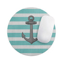 Teal Stripes with Gray Nautical Anchor// WaterProof Rubber Foam Backed Anti-Slip Mouse Pad for Home Work Office or Gaming Computer Desk