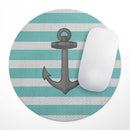 Teal Stripes with Gray Nautical Anchor// WaterProof Rubber Foam Backed Anti-Slip Mouse Pad for Home Work Office or Gaming Computer Desk