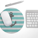 Teal Stripes with Gray Nautical Anchor// WaterProof Rubber Foam Backed Anti-Slip Mouse Pad for Home Work Office or Gaming Computer Desk