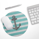 Teal Stripes with Gray Nautical Anchor// WaterProof Rubber Foam Backed Anti-Slip Mouse Pad for Home Work Office or Gaming Computer Desk