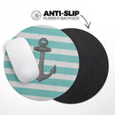 Teal Stripes with Gray Nautical Anchor// WaterProof Rubber Foam Backed Anti-Slip Mouse Pad for Home Work Office or Gaming Computer Desk