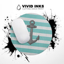 Teal Stripes with Gray Nautical Anchor// WaterProof Rubber Foam Backed Anti-Slip Mouse Pad for Home Work Office or Gaming Computer Desk