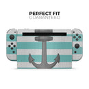 Teal Stripes with Gray Nautical Anchor // Skin Decal Wrap Kit for Nintendo Switch Console & Dock, Joy-Cons, Pro Controller, Lite, 3DS XL, 2DS XL, DSi, or Wii - Vinyl Skin Wrap for Nintendo Switch 2, OLED, Lite, Pro Controller, Wii & Classic Handhelds