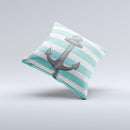 Teal Stripes with Gray Nautical Anchor ink-Fuzed Decorative Throw Pillow