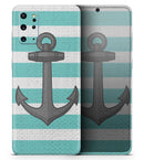 Teal Stripes with Gray Nautical Anchor - Premium Vinyl Skin Decal for Samsung Galaxy S25 Ultra, S24, S23, S22 & All Galaxy S Models