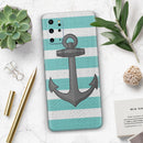 Teal Stripes with Gray Nautical Anchor - Premium Vinyl Skin Decal for Samsung Galaxy S25 Ultra, S24, S23, S22 & All Galaxy S Models