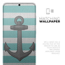 Teal Stripes with Gray Nautical Anchor - Premium Vinyl Skin Decal for Samsung Galaxy S25 Ultra, S24, S23, S22 & All Galaxy S Models