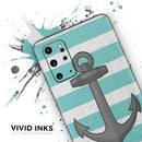 Teal Stripes with Gray Nautical Anchor - Premium Vinyl Skin Decal for Samsung Galaxy S25 Ultra, S24, S23, S22 & All Galaxy S Models