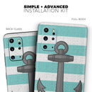 Teal Stripes with Gray Nautical Anchor - Premium Vinyl Skin Decal for Samsung Galaxy S25 Ultra, S24, S23, S22 & All Galaxy S Models
