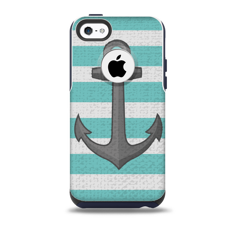 Teal Stripes with Gray Nautical Anchor Skin for the iPhone 5c OtterBox Commuter Case