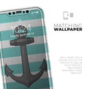 Teal Stripes with Gray Nautical Anchor - Protective Skin Wrap & Decal – Compatible with iPhone SE to iPhone 17 Pro Max (All Models)