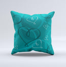 Teal Swirly Vector Love Hearts ink-Fuzed Decorative Throw Pillow