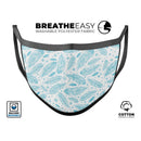 Teal Zendoodle Feathers - Made in USA Mouth Cover Unisex Anti-Dust Cotton Blend Reusable & Washable Face Mask with Adjustable Sizing for Adult or Child