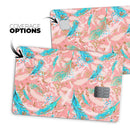 Teal and Coral Whispy Feathers - Premium Protective Decal Skin-Kit for the Apple Credit Card