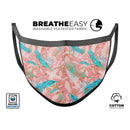 Teal and Coral Whispy Feathers - Made in USA Mouth Cover Unisex Anti-Dust Cotton Blend Reusable & Washable Face Mask with Adjustable Sizing for Adult or Child