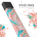 Teal and Coral Whispy Feathers - Premium Decal Protective Skin-Wrap Sticker compatible with the Juul Labs vaping device