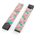 Teal and Coral Whispy Feathers - Premium Decal Protective Skin-Wrap Sticker compatible with the Juul Labs vaping device