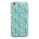 Teal and Coral Whispy Feathers Over Waterstrokes iPhone 6/6s or 6/6s Plus 2-Piece Hybrid INK-Fuzed Case