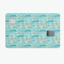 Teal and Coral Whispy Feathers Over Waterstrokes - Premium Protective Decal Skin-Kit for the Apple Credit Card