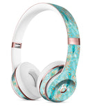 Teal and Coral Whispy Feathers Over Waterstrokes Full-Body Skin Kit for the Beats by Dre Solo 3 Wireless Headphones