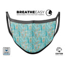 Teal and Coral Whispy Feathers Over Waterstrokes - Made in USA Mouth Cover Unisex Anti-Dust Cotton Blend Reusable & Washable Face Mask with Adjustable Sizing for Adult or Child