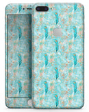 Teal and Coral Whispy Feathers Over Waterstrokes - Skin-kit for the iPhone 8 or 8 Plus