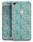 Teal and Coral Whispy Feathers Over Waterstrokes - Skin-kit for the iPhone 8 or 8 Plus