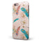 Teal and Croal Feathers Over Gold Strokes iPhone 6/6s or 6/6s Plus 2-Piece Hybrid INK-Fuzed Case
