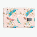 Teal and Croal Feathers Over Gold Strokes - Premium Protective Decal Skin-Kit for the Apple Credit Card
