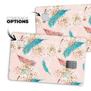Teal and Croal Feathers Over Gold Strokes - Premium Protective Decal Skin-Kit for the Apple Credit Card