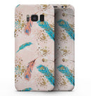 Teal and Croal Feathers Over Gold Strokes - Samsung Galaxy S8 Full-Body Skin Kit