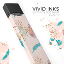 Teal and Croal Feathers Over Gold Strokes - Premium Decal Protective Skin-Wrap Sticker compatible with the Juul Labs vaping device