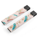 Teal and Croal Feathers Over Gold Strokes - Premium Decal Protective Skin-Wrap Sticker compatible with the Juul Labs vaping device