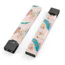 Teal and Croal Feathers Over Gold Strokes - Premium Decal Protective Skin-Wrap Sticker compatible with the Juul Labs vaping device