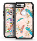 Teal and Croal Feathers Over Gold Strokes - iPhone 7 Plus/8 Plus OtterBox Case & Skin Kits