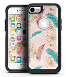 Teal and Croal Feathers Over Gold Strokes - iPhone 7 or 8 OtterBox Case & Skin Kits