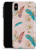Teal and Croal Feathers Over Gold Strokes - iPhone X Clipit Case