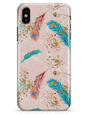 Teal and Croal Feathers Over Gold Strokes - iPhone X Clipit Case