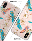Teal and Croal Feathers Over Gold Strokes - iPhone X Clipit Case