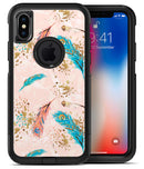 Teal and Croal Feathers Over Gold Strokes - iPhone X OtterBox Case & Skin Kits